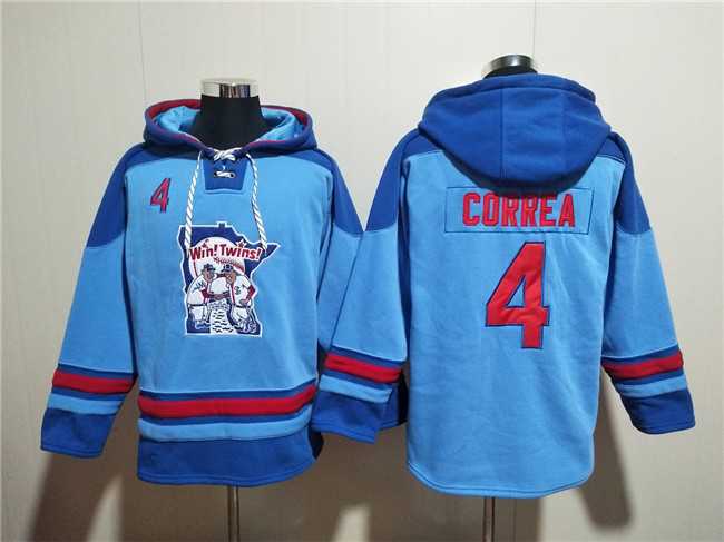 Men's Minnesota Twins #4 Carlos Correa Blue Ageless Must-Have Lace-Up Pullover Hoodie,We sell and wholesale Men's Minnesota Twins #4 Carlos Correa Blue Ageless Must-Have Lace-Up Pullover Hoodie on line form chian!